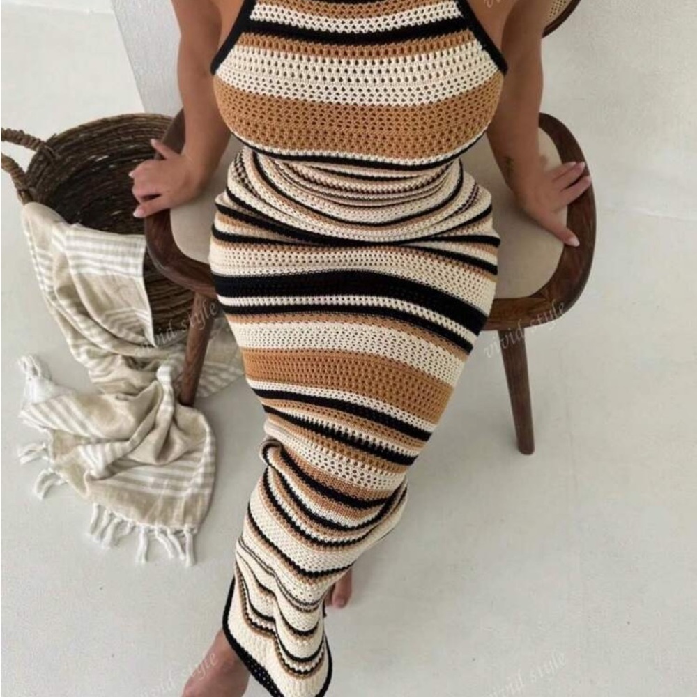 Chic Crochet Striped Maxi Dress
#8198